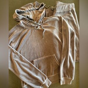 Club Monaco Velour Lounge Set Hoodie And Pants  Taupe Size Small